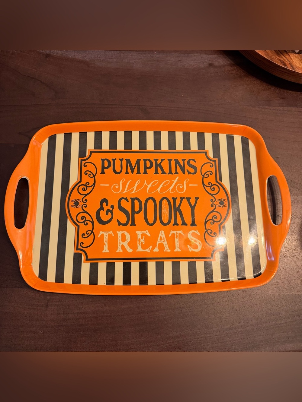Hobby Lobby Halloween Fall Orange Black Spooky Treats Tray Melamine Stripe Decor